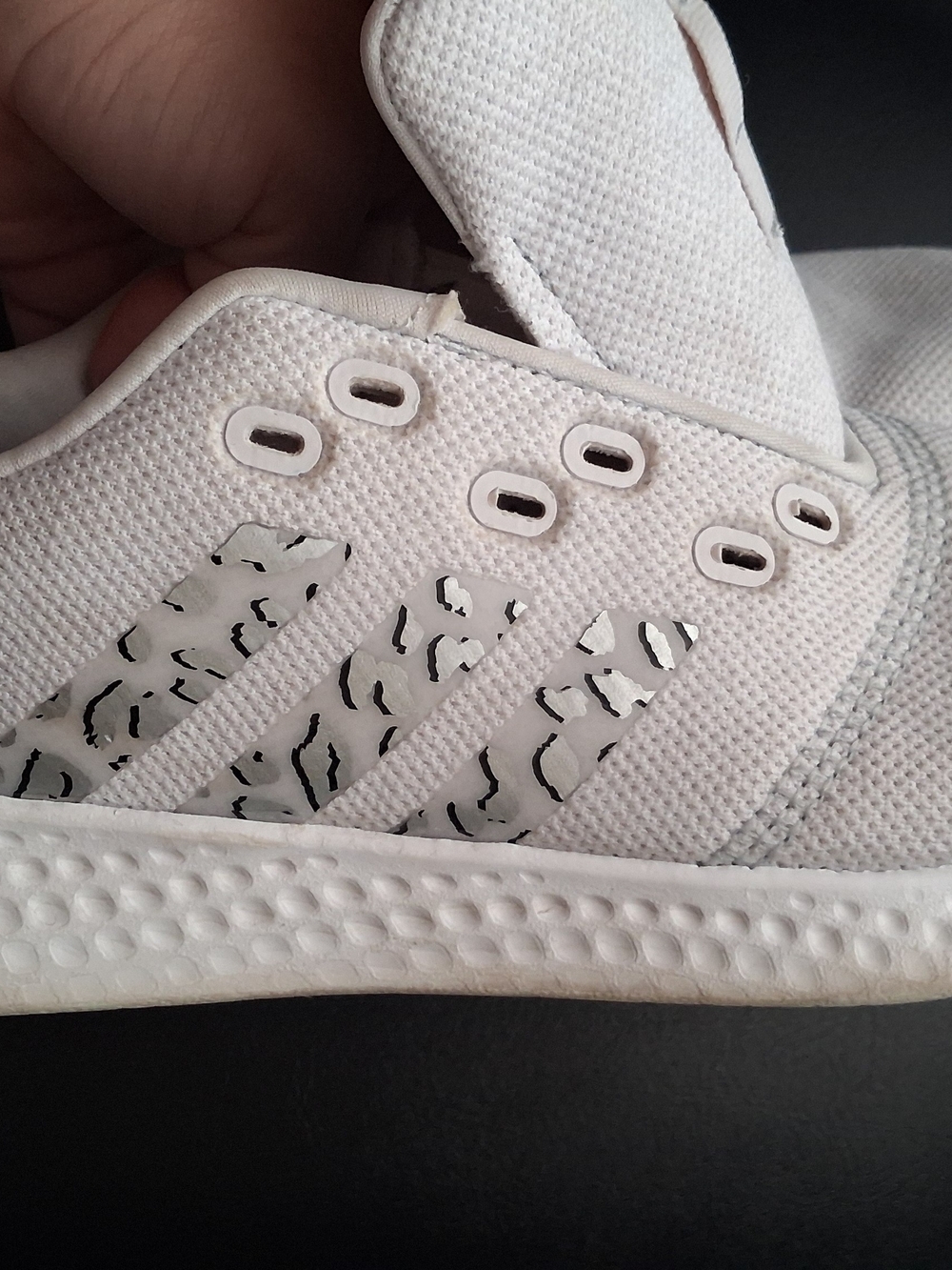 Adidas Women's White Sneakers with Grey Cheetah Print Accents NO SHOE STRINGS